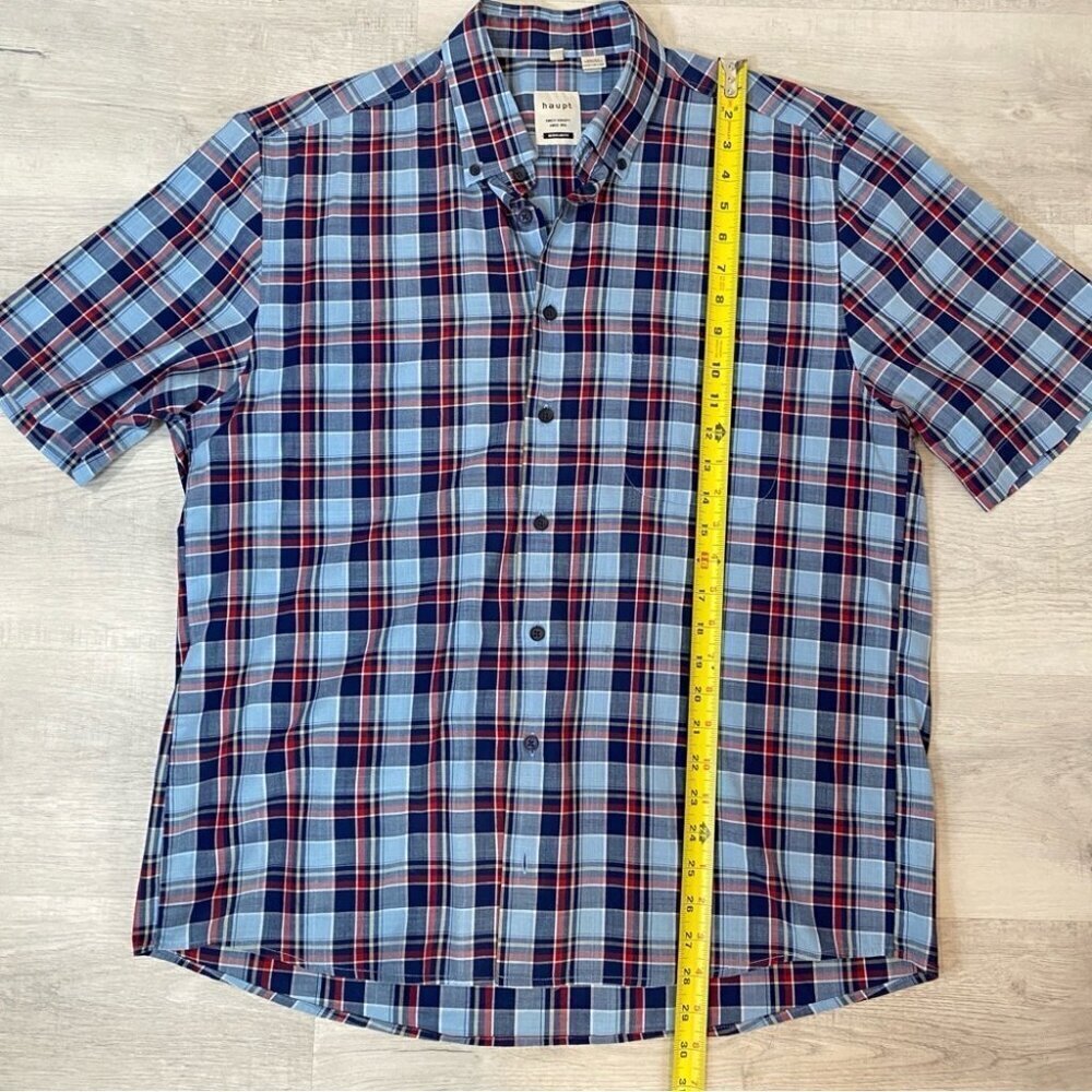 Haupt Regular Fit Short Sleeve Dress Shirt - Neck 16.5 41/42 Blue Plaid - Picture 8 of 17